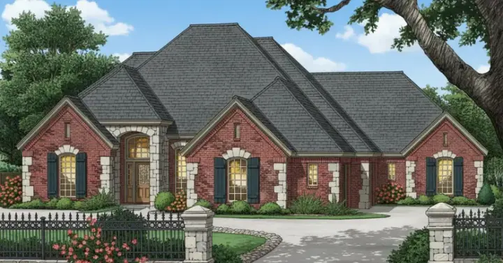 European house plans 8-819 - front exterior, 3,086 sq ft, 4 bed, 3 bath house plans | Monster House Plans