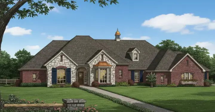 European house plans 8-825 - front exterior, 3,268 sq ft, 4 bed, 3 bath house plans | Monster House Plans