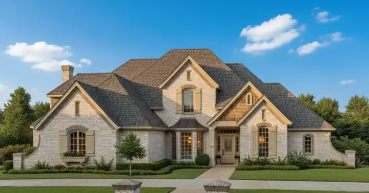 European house plans 8-827 - front exterior, 3,377 sq ft, 4 bed, 3 bath house plans | Monster House Plans