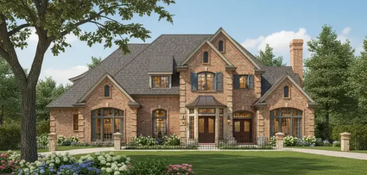 European house plans 8-873 - front exterior, 3,902 sq ft, 4 bed, 3 bath house plans | Monster House Plans