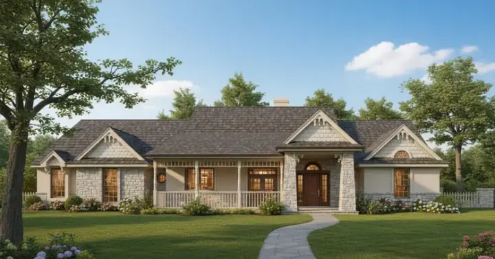 Farmhouse house plans 8-911 - front exterior, 2,277 sq ft, 3 bed, 2 bath house plans | Monster House Plans