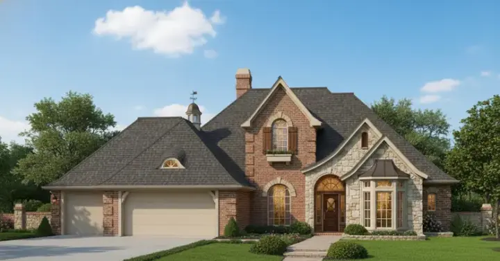 French Country house plans 8-979 - front exterior, 2,616 sq ft, 4 bed, 3 bath house plans | Monster House Plans