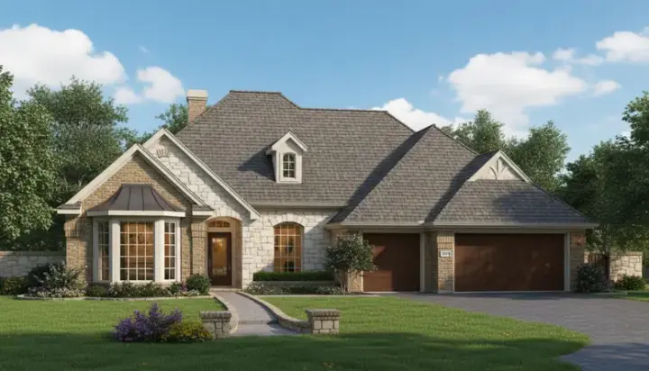 European house plans 8-988 - front exterior, 2,425 sq ft, 4 bed, 3 bath house plans | Monster House Plans