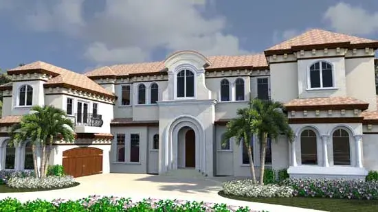 Italian house plans 82-132 - front exterior, 8,931 sq ft, 6 bed, 7 bath house plans | Monster House Plans