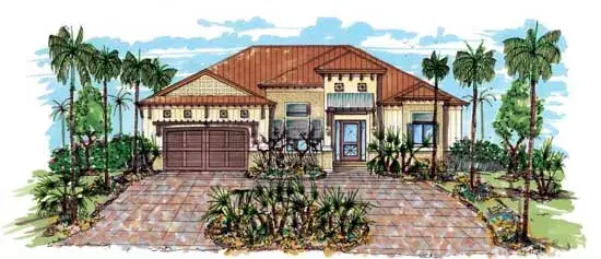 Sunbelt house plans 82-136 - front exterior, 2,427 sq ft, 4 bed, 3 bath house plans | Monster House Plans