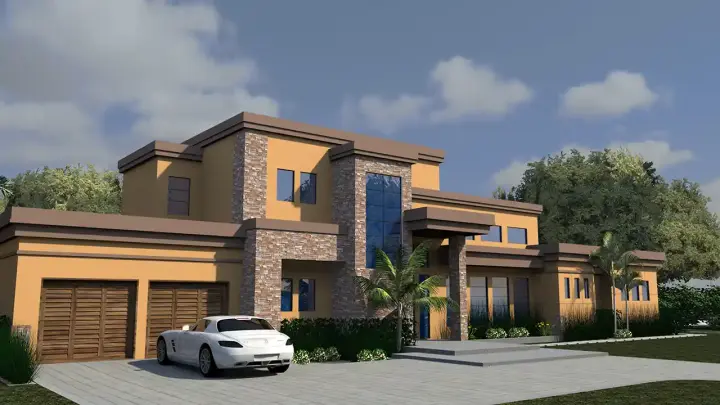 Modern house plans 82-149 - front exterior, 4,226 sq ft, 4 bed, 4 bath house plans | Monster House Plans