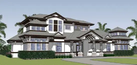 Coastal house plans 82-151 - front exterior, 4,395 sq ft, 5 bed, 6 bath house plans | Monster House Plans
