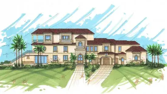 Mediterranean house plans 82-157 - front exterior, 6,431 sq ft, 4 bed, 5 bath house plans | Monster House Plans