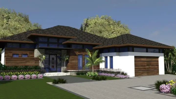 Modern house plans 82-158 - front exterior, 2,838 sq ft, 3 bed, 3 bath house plans | Monster House Plans