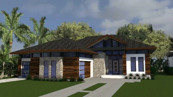 Modern house plans 82-159 - front exterior, 2,846 sq ft, 3 bed, 3 bath house plans | Monster House Plans
