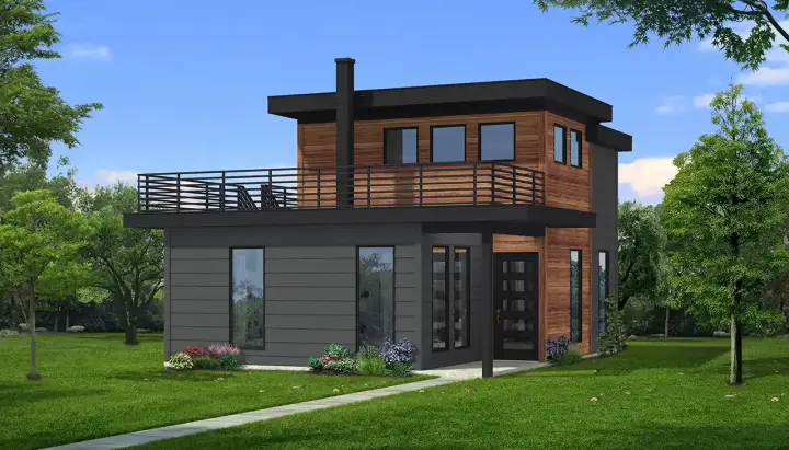 Modern house plans 84-104 - front exterior, 868 sq ft, 1 bed, 1 bath house plans | Monster House Plans