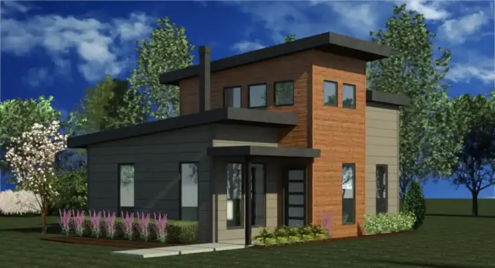 Modern house plans 84-105 - front exterior, 868 sq ft, 1 bed, 1 bath house plans | Monster House Plans