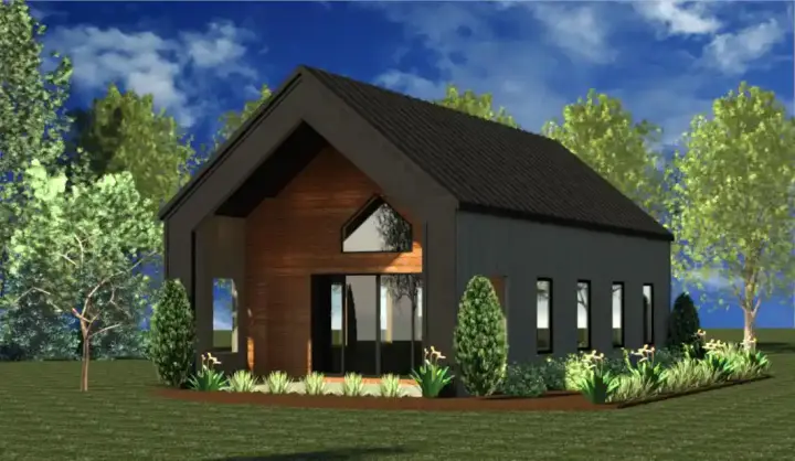Modern house plans 84-106 - front exterior, 700 sq ft, 1 bed, 1 bath house plans | Monster House Plans