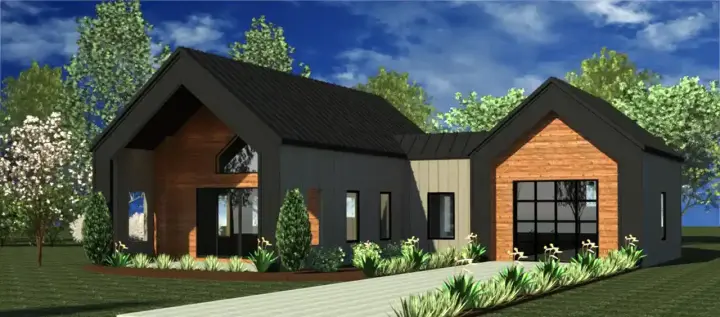 Modern house plans 84-107 - front exterior, 740 sq ft, 1 bed, 1 bath house plans | Monster House Plans