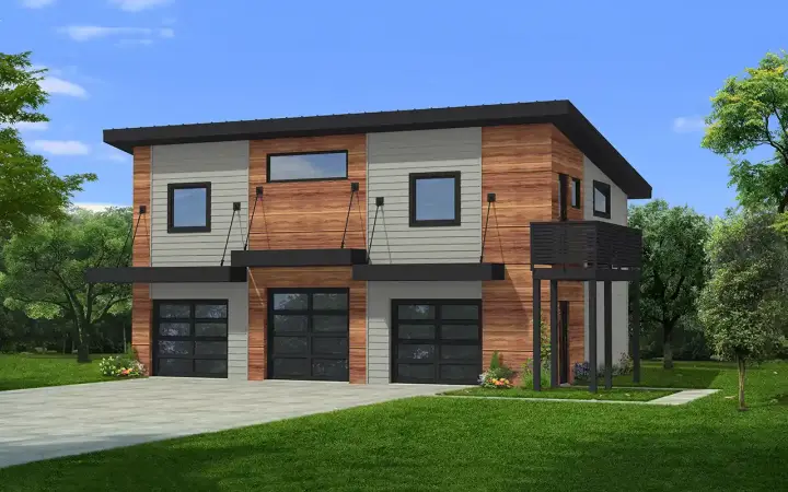 Modern house plans 84-110 - front exterior, 960 sq ft, 1 bed, 1 bath house plans | Monster House Plans