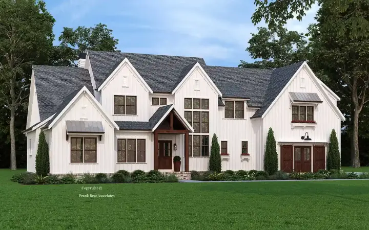 Modern Farmhouse house plans 85-1090 - front exterior, 3,651 sq ft, 4 bed, 5 bath house plans | Monster House Plans