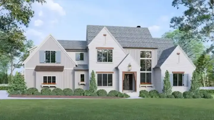 New American house plans 85-1134 - front exterior, 4,572 sq ft, 5 bed, 5 bath house plans | Monster House Plans