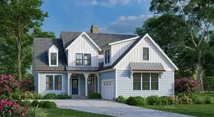 Modern Farmhouse house plans 85-1136 - front exterior, 2,107 sq ft, 3 bed, 2 bath house plans | Monster House Plans
