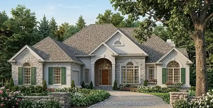 European house plans 85-139 - front exterior, 2,491 sq ft, 4 bed, 3 bath house plans | Monster House Plans