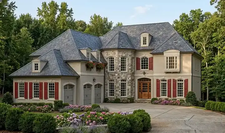 European house plans 85-142 - front exterior, 3,877 sq ft, 5 bed, 5 bath house plans | Monster House Plans