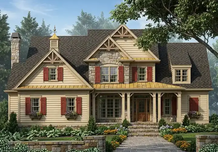 Country house plans 85-214 - front exterior, 3,585 sq ft, 4 bed, 3 bath house plans | Monster House Plans