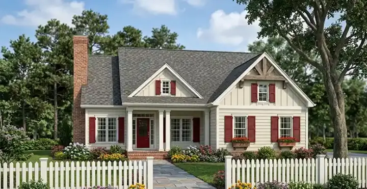 Cottage house plans 85-306 - front exterior, 1,406 sq ft, 3 bed, 2 bath house plans | Monster House Plans