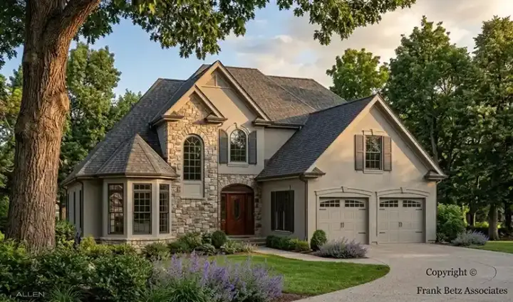 European house plans 85-359 - front exterior, 1,913 sq ft, 3 bed, 2 bath house plans | Monster House Plans