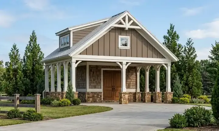 Craftsman house plans 85-448 - front exterior, 744 sq ft, 0 bed, 0 bath house plans | Monster House Plans
