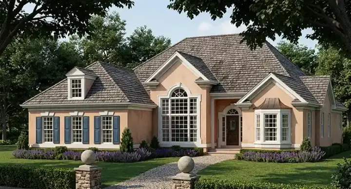 European house plans 85-462 - front exterior, 2,051 sq ft, 3 bed, 2 bath house plans | Monster House Plans
