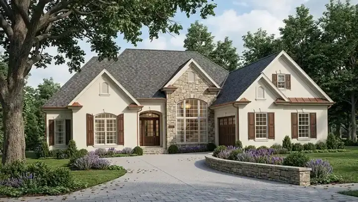 European house plans 85-466 - front exterior, 2,193 sq ft, 4 bed, 2 bath house plans | Monster House Plans