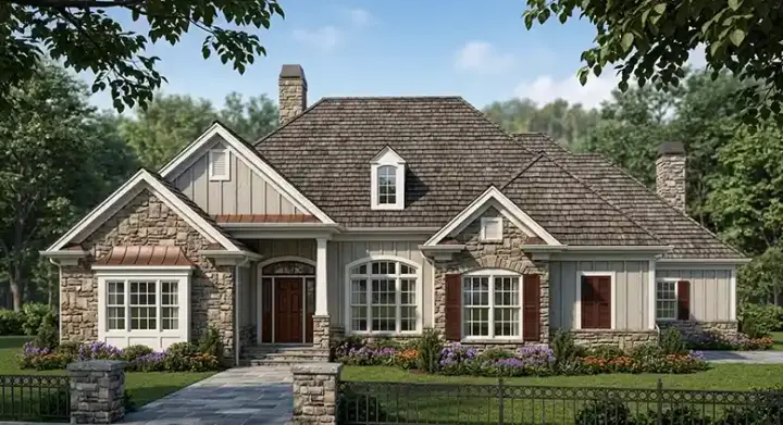 Ranch house plans 85-484 - front exterior, 2,723 sq ft, 3 bed, 2 bath house plans | Monster House Plans