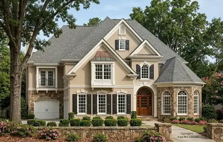 European house plans 85-561 - front exterior, 4,049 sq ft, 5 bed, 4 bath house plans | Monster House Plans