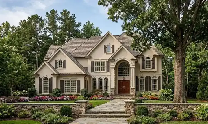 European house plans 85-615 - front exterior, 3,525 sq ft, 5 bed, 4 bath house plans | Monster House Plans