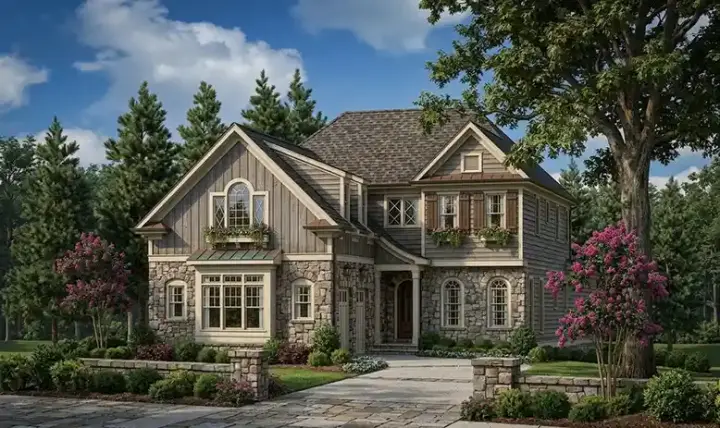 French Country house plans 85-619 - front exterior, 3,042 sq ft, 4 bed, 4 bath house plans | Monster House Plans