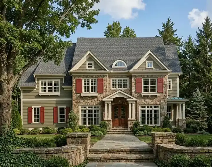 New England Colonial house plans 85-723 - front exterior, 3,586 sq ft, 4 bed, 4 bath house plans | Monster House Plans