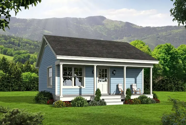 Country house plans 87-110 - front exterior, 561 sq ft, 1 bed, 1 bath house plans | Monster House Plans