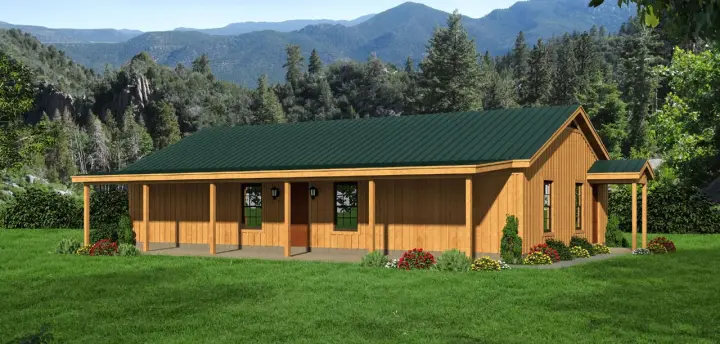 Ranch house plans 87-136 - front exterior, 1,372 sq ft, 2 bed, 1 bath house plans | Monster House Plans
