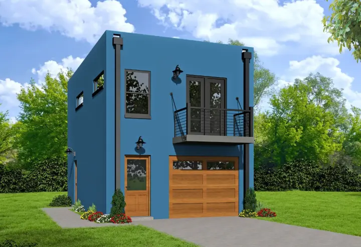 Modern house plans 87-155 - front exterior, 572 sq ft, 1 bed, 1 bath house plans | Monster House Plans