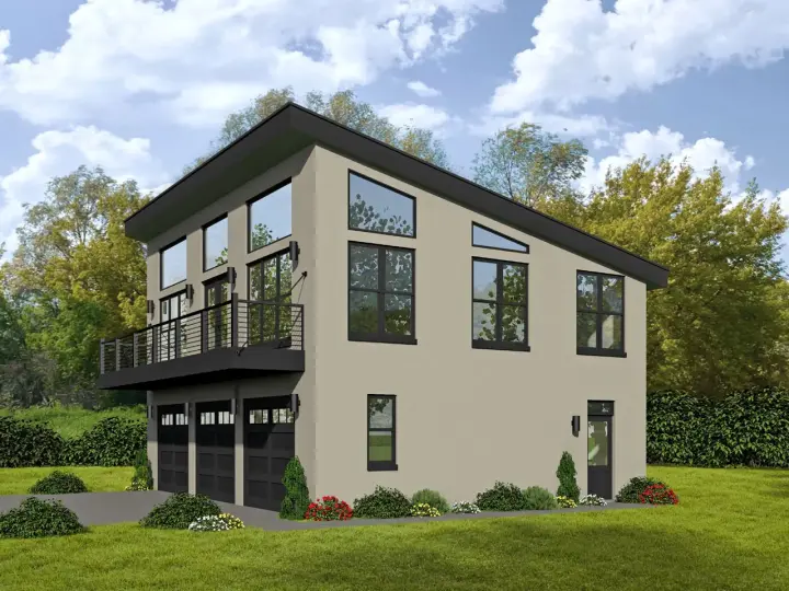 Contemporary house plans 87-160 - front exterior, 1,190 sq ft, 1 bed, 1 bath house plans | Monster House Plans
