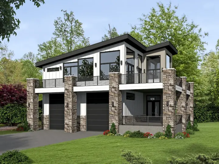 Modern house plans 87-161 - front exterior, 1,190 sq ft, 1 bed, 1 bath house plans | Monster House Plans
