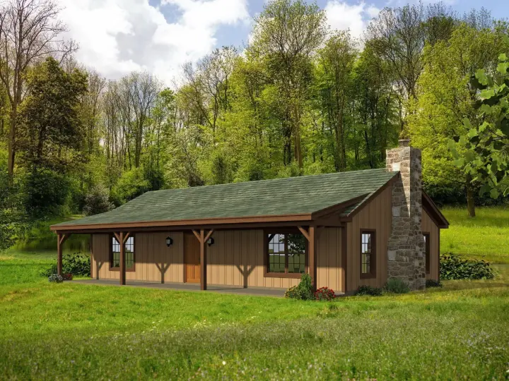 Ranch house plans 87-166 - front exterior, 1,000 sq ft, 2 bed, 1 bath house plans | Monster House Plans