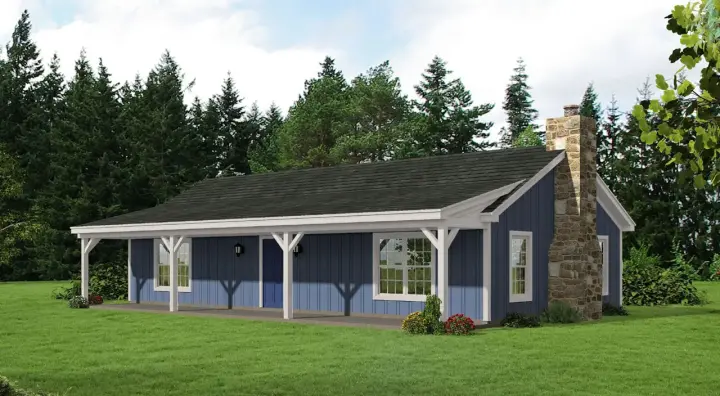 Ranch house plans 87-180 - front exterior, 1,200 sq ft, 2 bed, 1 bath house plans | Monster House Plans