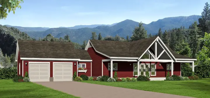 Ranch house plans 87-203 - front exterior, 1,650 sq ft, 2 bed, 2 bath house plans | Monster House Plans