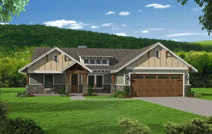 Craftsman house plans 87-214 - front exterior, 2,095 sq ft, 3 bed, 2 bath house plans | Monster House Plans
