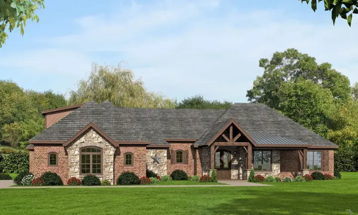 Ranch house plans 87-229 - front exterior, 2,775 sq ft, 3 bed, 2 bath house plans | Monster House Plans