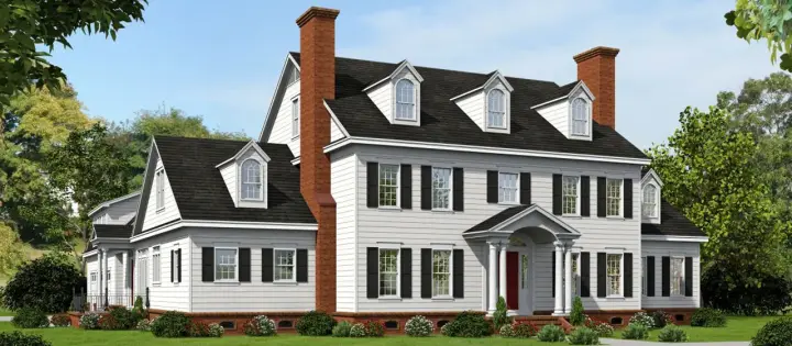 New England Colonial house plans 87-242 - front exterior, 6,858 sq ft, 6 bed, 4 bath house plans | Monster House Plans