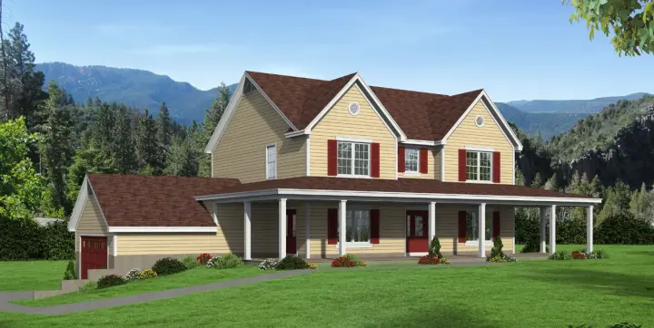Farmhouse house plans 87-247 - front exterior, 2,038 sq ft, 3 bed, 2 bath house plans | Monster House Plans