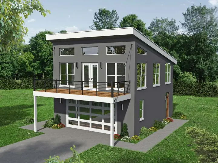Contemporary house plans 87-255 - front exterior, 831 sq ft, 1 bed, 2 bath house plans | Monster House Plans