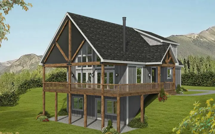 Mountain Rustic house plans 87-276 - front exterior, 1,770 sq ft, 3 bed, 2 bath house plans | Monster House Plans