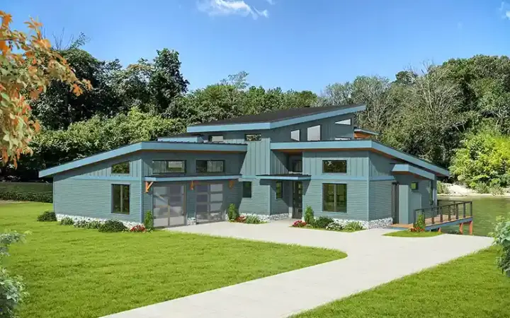 Modern house plans 87-283 - front exterior, 2,318 sq ft, 3 bed, 2 bath house plans | Monster House Plans